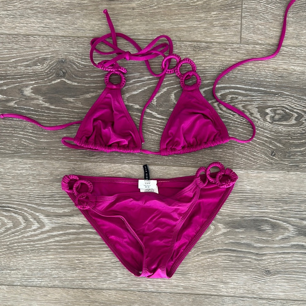 Women's Magenta Ring-Detail Triangle Bikini - Brand: